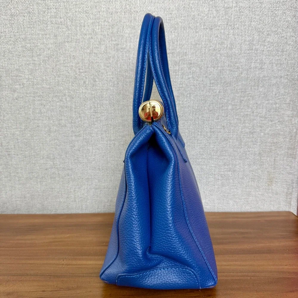 Italian Leather Satchel Quiet Luxury Y2K Cobalt‎ Blue Top Handle Crossbody Bag